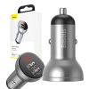 Baseus autós töltő kijelzővel, 2x USB, 4,8A, 24W (ezüst)