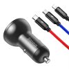Baseus autós töltő 24 W-os kijelzővel + 3 az 1-ben Baseus három színű 1,2 m-es USB kábel
