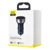Baseus Particular autós töltő digitális kijelzővel, USB + USB-C, QC3.0 + PD, 5A, 65 W (ezüst)