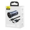 Baseus Golden Contactor Pro autós töltő, USB + USB-C, QC4.0 +, PD, SCP, 40 W (szürke) + USB-USB-C kábel, 1 m (fekete)