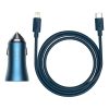 Baseus Golden Contactor Pro autós töltő, USB + USB-C, QC4.0 +, PD, SCP, 40 W (kék) + USB-C-Lightning kábel, 1 m (kék)