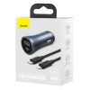 Baseus Golden Contactor Pro autós töltő, USB + USB-C, QC4.0+, PD, SCP, 40W (szürke) + USB-C és iP kábel 1m (fekete)