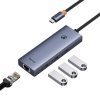 Baseus UltraJoy 4 az 1-ben hub, USB-C 3x + USB 3.0 + RJ45 (szürke)