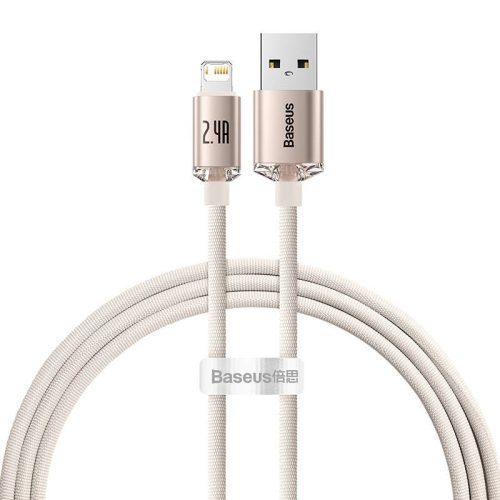 USB és iP kábel Baseus Crystal Shine, 2.4A, 1.2m (rózsaszín)