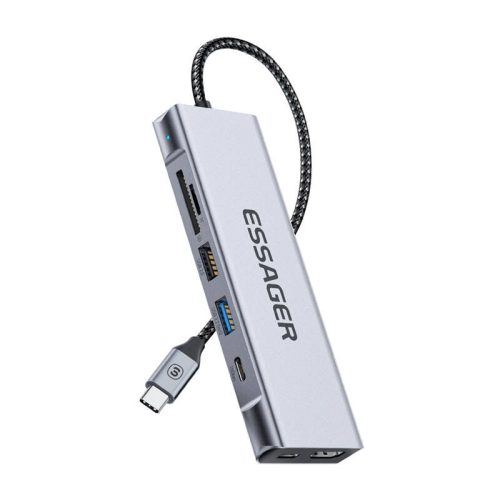 Essager EHB08-QK0G-Z dokkolóállomás, HDMI, 2xUSB-A, SD kártya, TF kártya (szürke)