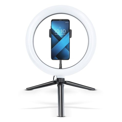 LED Ring Stream RGB lamp 10" with holder for mobile + tripod black