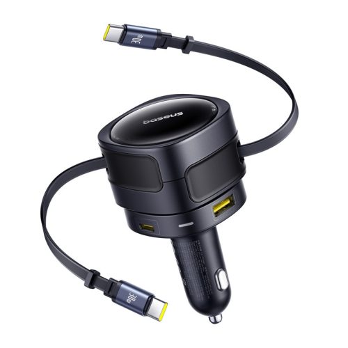 Baseus Enjoyment Max autós töltő USB-C+USB-C kábelekkel és USB-A+USB-C portokkal 90W Fekete