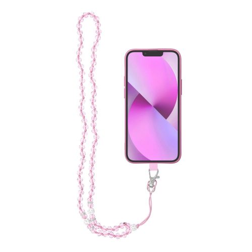 CRYSTAL DIAMOND Phone lanyard, Phone pendant / cord length 74cm (37cm in the loop) / on neck - lite pink
