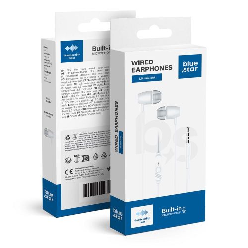 BLUE STAR vezetékes fülhallgatók Jack 3,5 mm mikrofonnal PA-E67 1,2 m fehér 