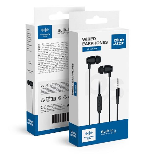 BLUE STAR vezetékes fülhallgatók Jack 3,5 mm mikrofonnal PA-E67 1,2 m fekete