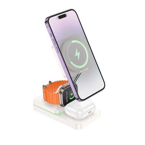 EOL HOCO wireless charger 3in1 MagSafe kompatibilis 15W CQ10 milky white